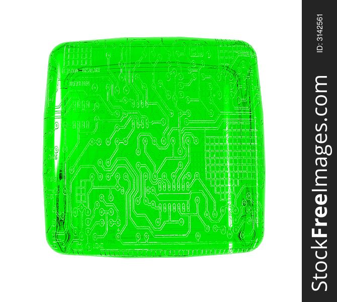 3D computer generate gel cube with a circuit board imprint. 3D computer generate gel cube with a circuit board imprint.