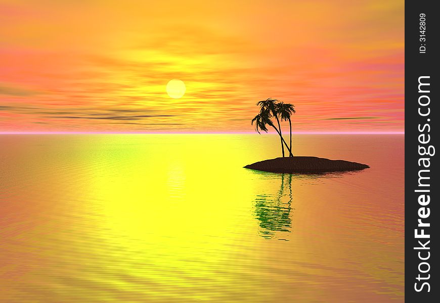 A computer generated image of somewhere tropical. A computer generated image of somewhere tropical.
