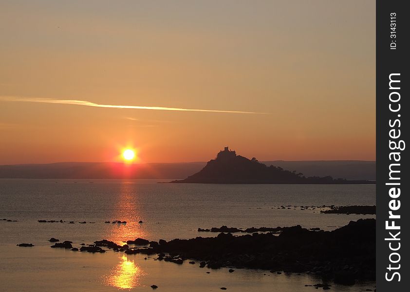 Sunset over sea in Cornwall