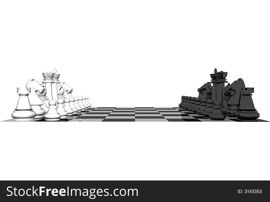 Chess set with black and white figures