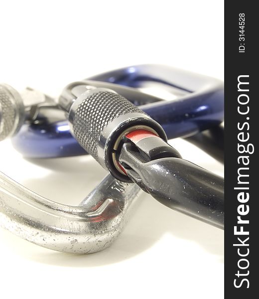 Used carabiner  isoletad on white. Used carabiner  isoletad on white