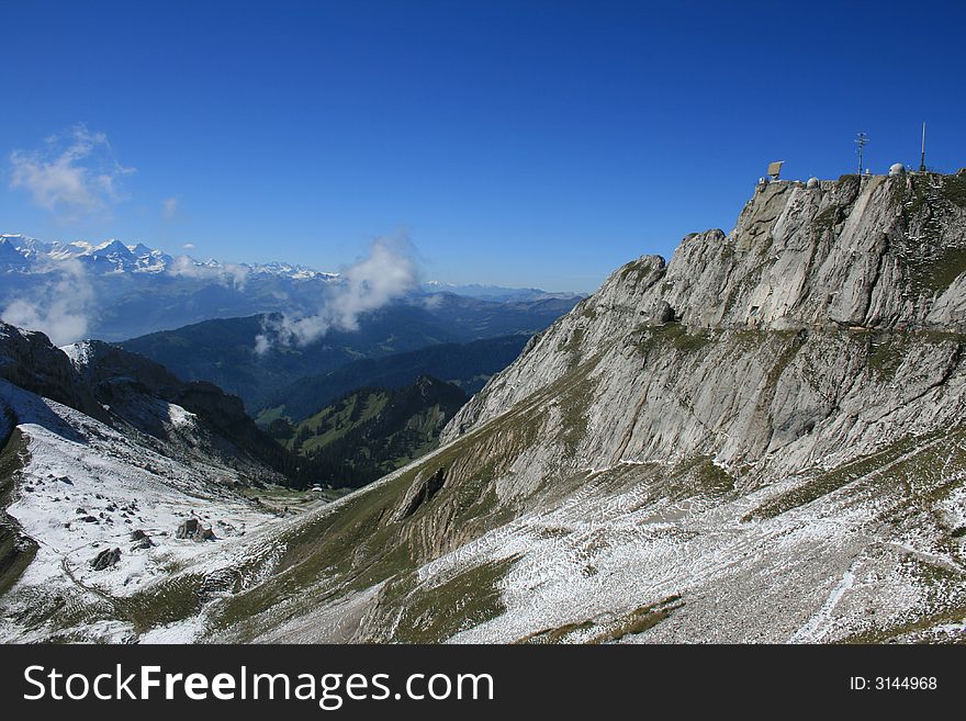 A view of the Swiss Alps from the top of Mount Pilauts. A view of the Swiss Alps from the top of Mount Pilauts.