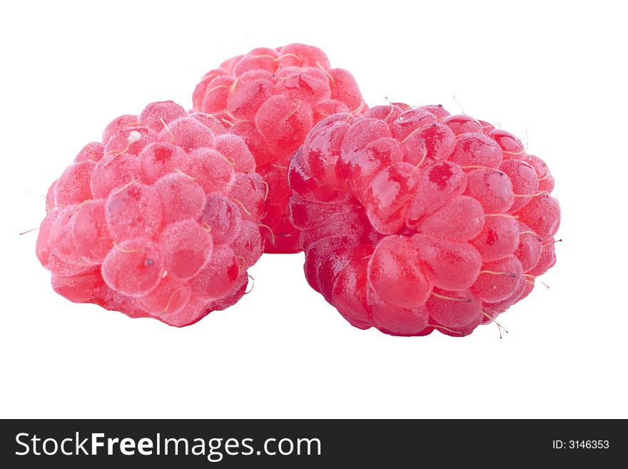 Juicy raspberries isolated on white. Juicy raspberries isolated on white