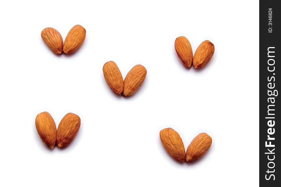 Hearts From Almonds, Isolated.