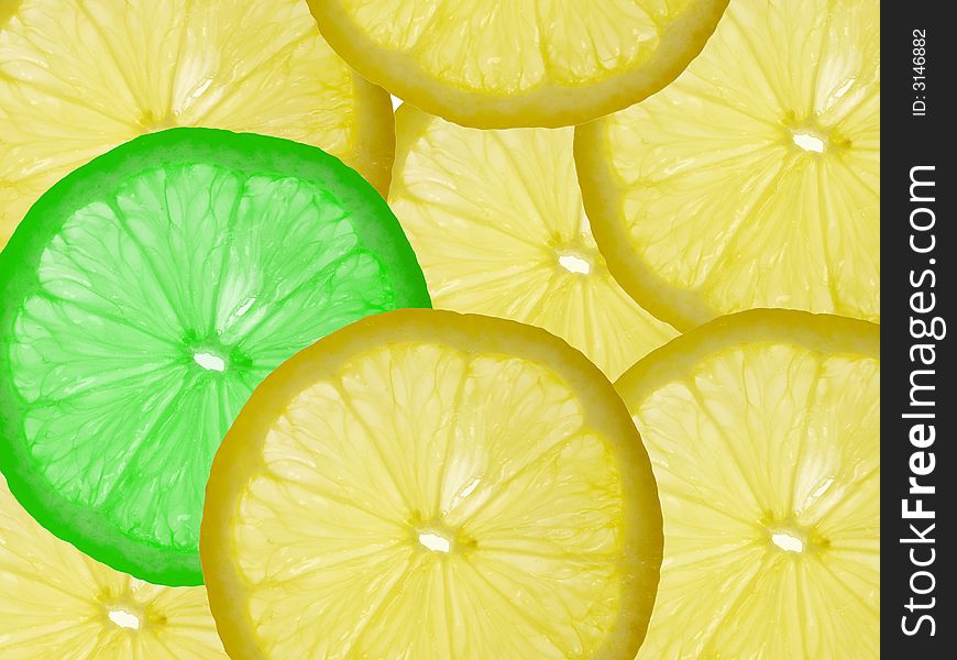 Green lemon and lots of yellow citrus