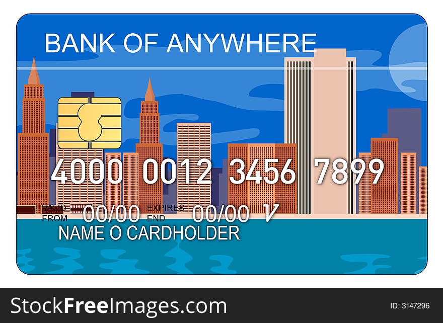 Vector illustration of a Credit card with skyscrapers skyline