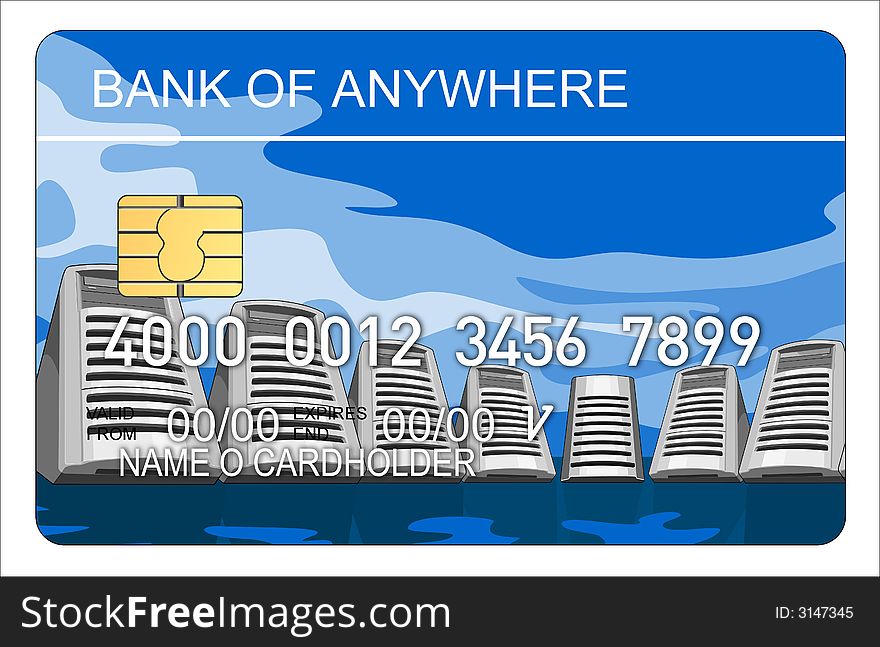 Vector illustration of a Credit card with computer server skyline