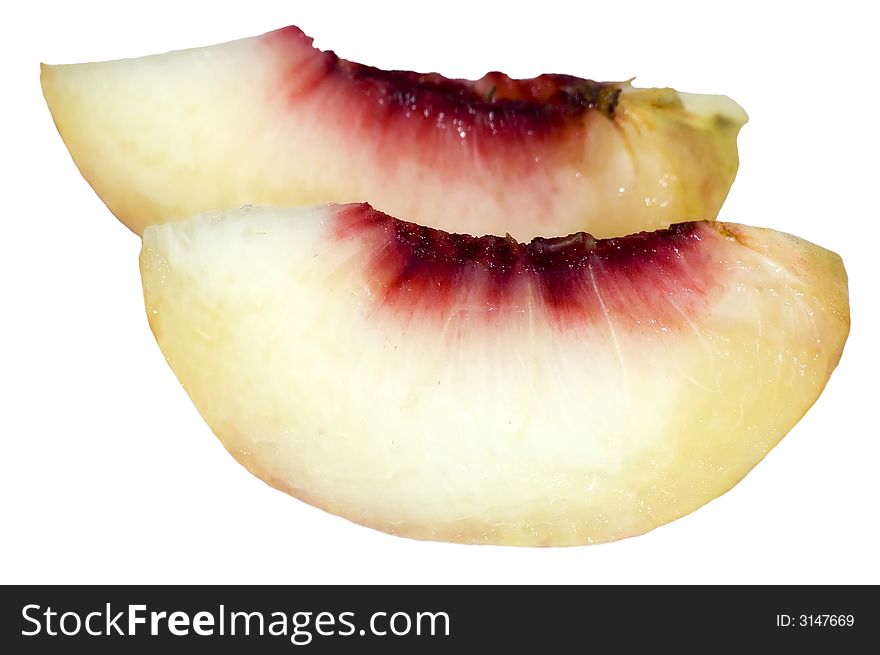 Isolated two slice of peach on white background