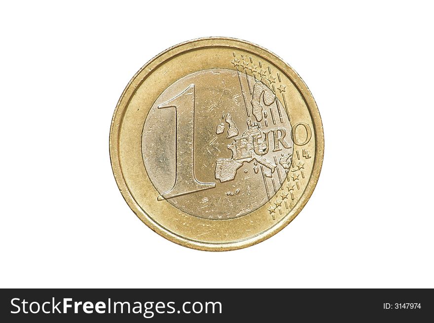 One euro coin, front side produced in 2002. (isolated and clipping path). One euro coin, front side produced in 2002. (isolated and clipping path)