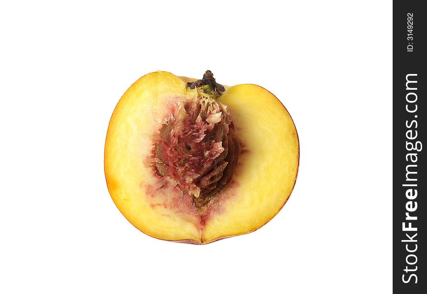 Half of tasty juicy peaches on a white background. Half of tasty juicy peaches on a white background