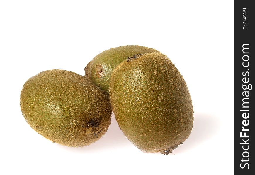 Three kiwi fruits, isolated on white