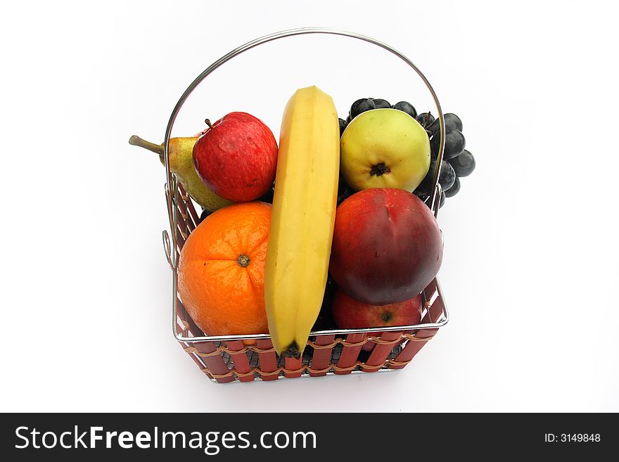 On a photo basket with fruit. On a photo basket with fruit