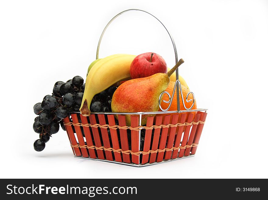 On a photo basket with fruit. On a photo basket with fruit