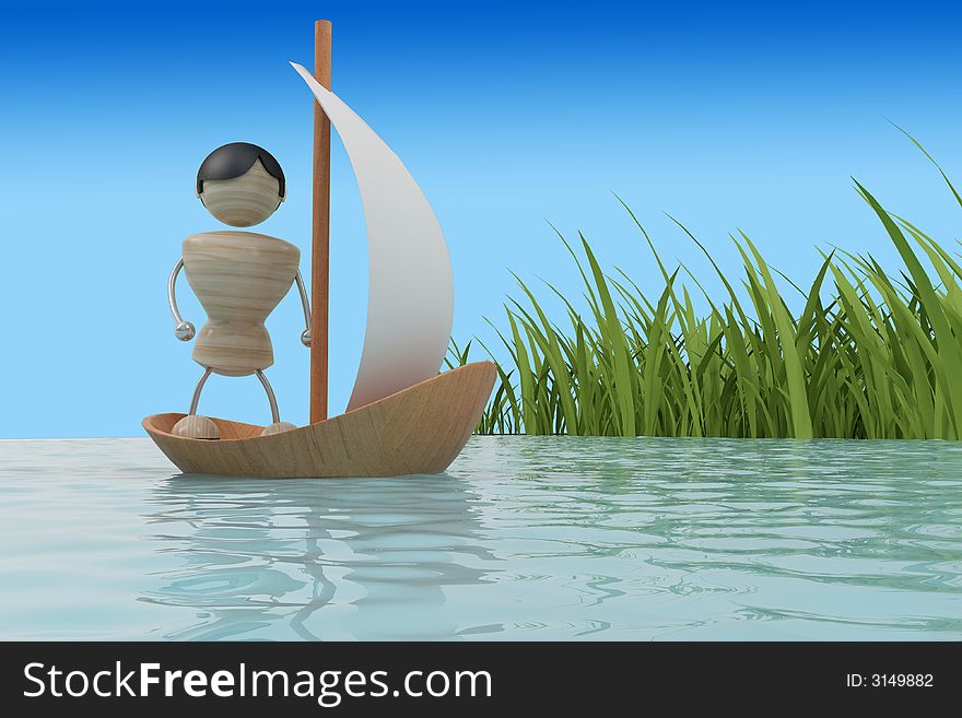 Man in boat. 3d model