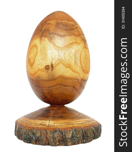 Wooden egg self made from acacia tree with bark isolated on white. Wooden egg self made from acacia tree with bark isolated on white