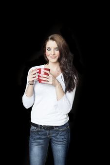 Young Woman With Beautiful Blue Eyes Drinking Coffee Stock Images Young Woman With Beautiful Blue Eyes Drinking Coffee Stock Images
