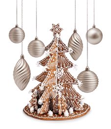 Gingerbread Tree And Xmas Silver Decoration Stock Photos Gingerbread Tree And Xmas Silver Decoration Stock Photos