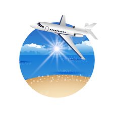 Beautiful Summer Postcard With Beach And Plane Royalty Free Stock Image