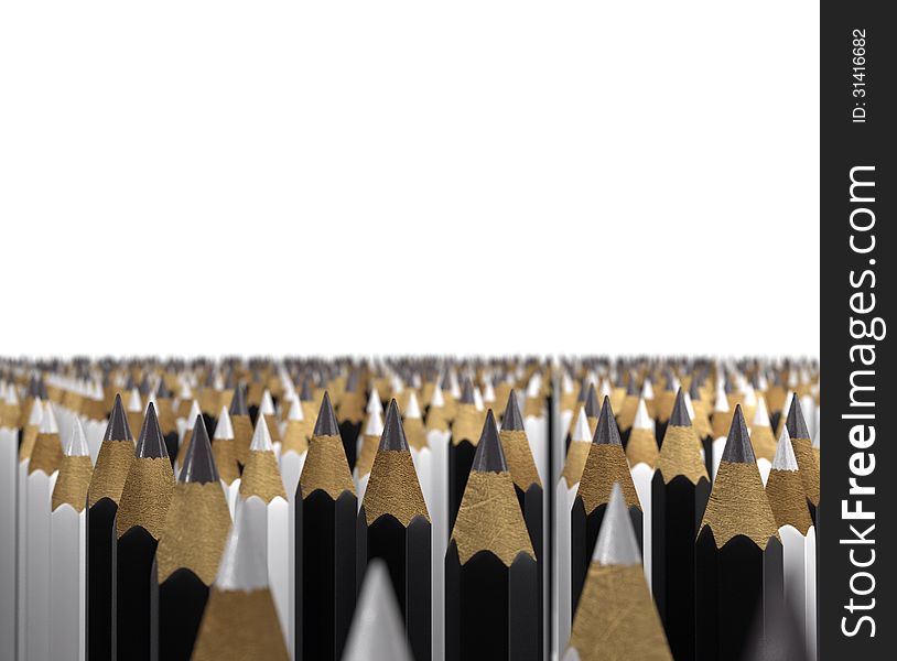 The render of the 3D model of pencils as crowd. The render of the 3D model of pencils as crowd