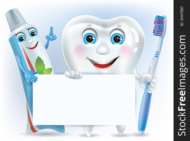 Funny tooth, tooth paste and tooth brush with blan