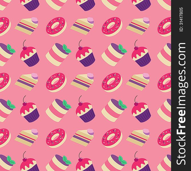 Cakes, Cupcakes and donuts vector pattern