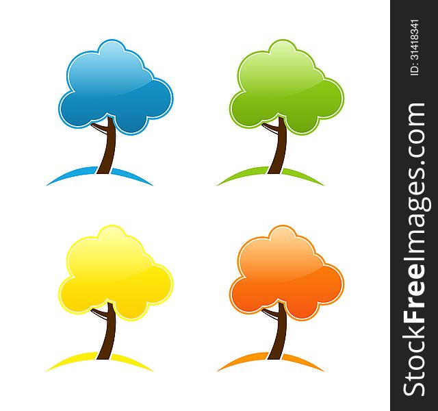 Illustration four seasonal icons with tree - vector