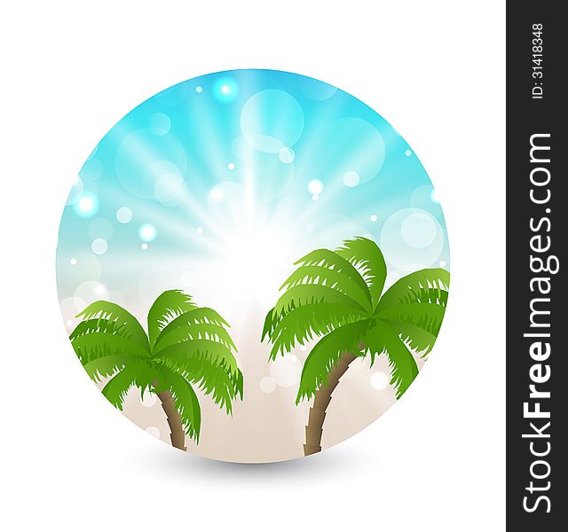 Illustration summer holiday picture with sunlight and palm leaves - vector