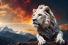 Sunser And The Lion On The Mountain Stock Photos