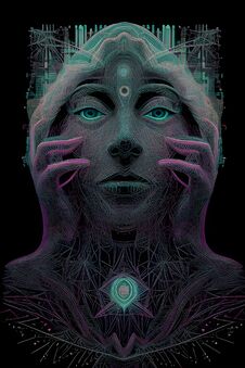 A Captivating Digital Artwork That Melds The Human Form With Intricate Geometric Patterns And Technological Elements, Symbolizing Royalty Free Stock Image