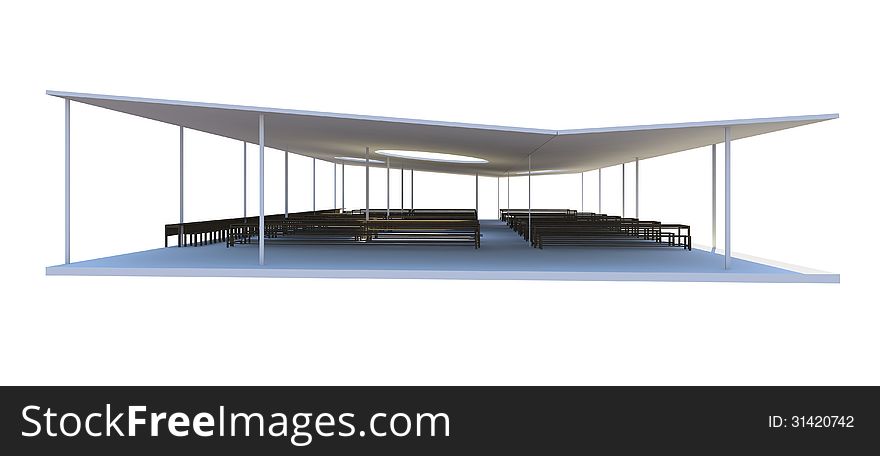 3D Rendered of futuristic architecture, modern canteen on white background. 3D Rendered of futuristic architecture, modern canteen on white background