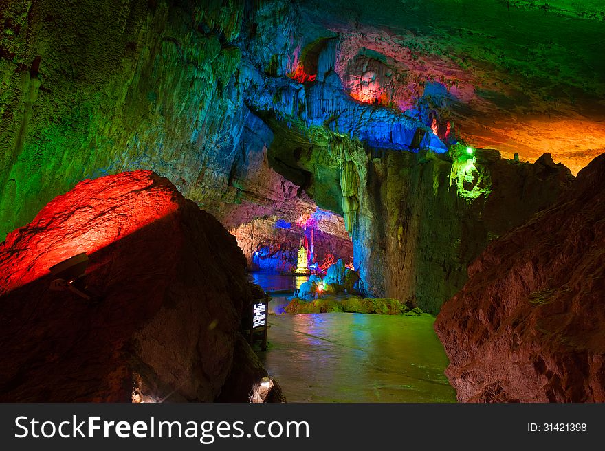 The colorful water-eroded cave