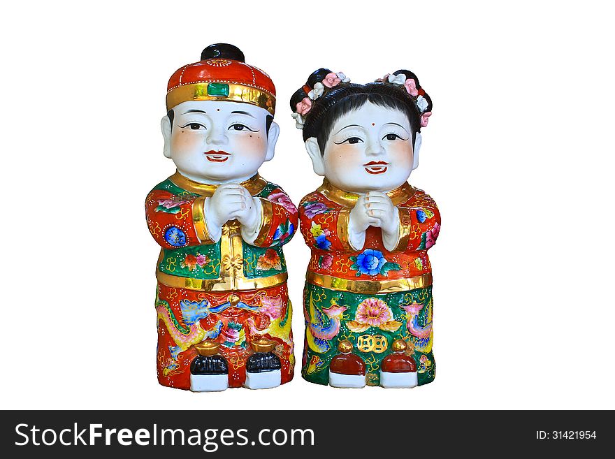 Chinese doll on White background