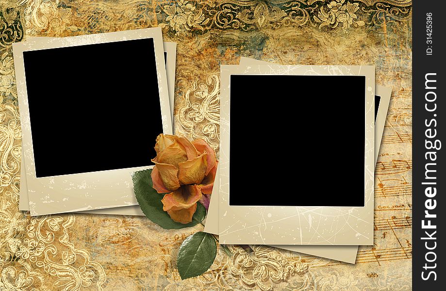 Vintage shabby background with polaroid-frame, roses, lace and with the space for text or photo. Vintage shabby background with polaroid-frame, roses, lace and with the space for text or photo