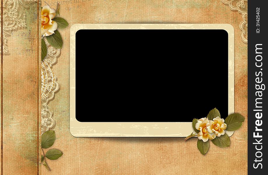 Vintage shabby background with polaroid-frame, roses, lace and with the space for text or photo. Vintage shabby background with polaroid-frame, roses, lace and with the space for text or photo