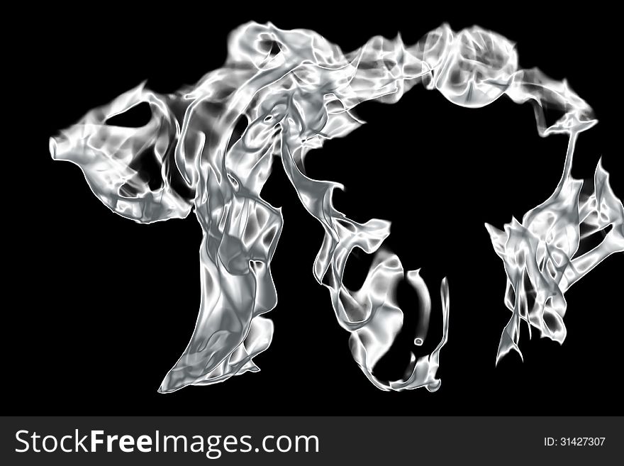 Associative flame shape in white on a black background. Associative flame shape in white on a black background.