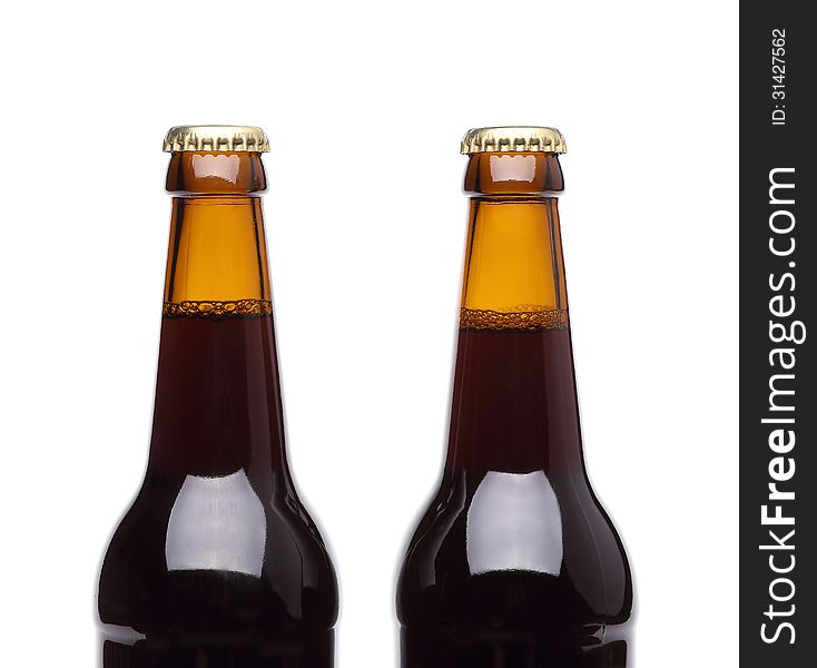 Two Bottles Of Beer On White Background.