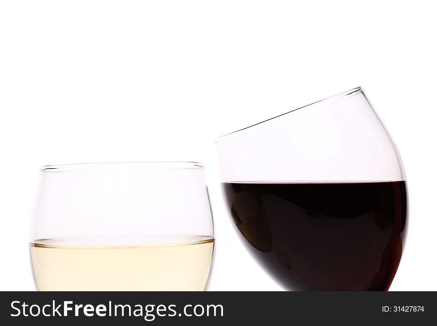 White and red wine glasses on a white background