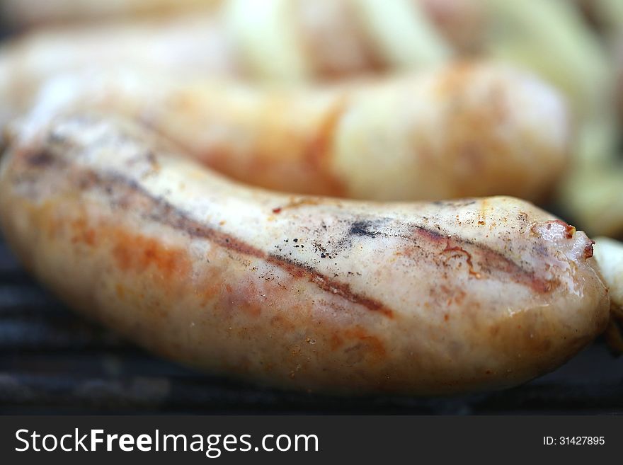 BBQ sausage close-up. Background.