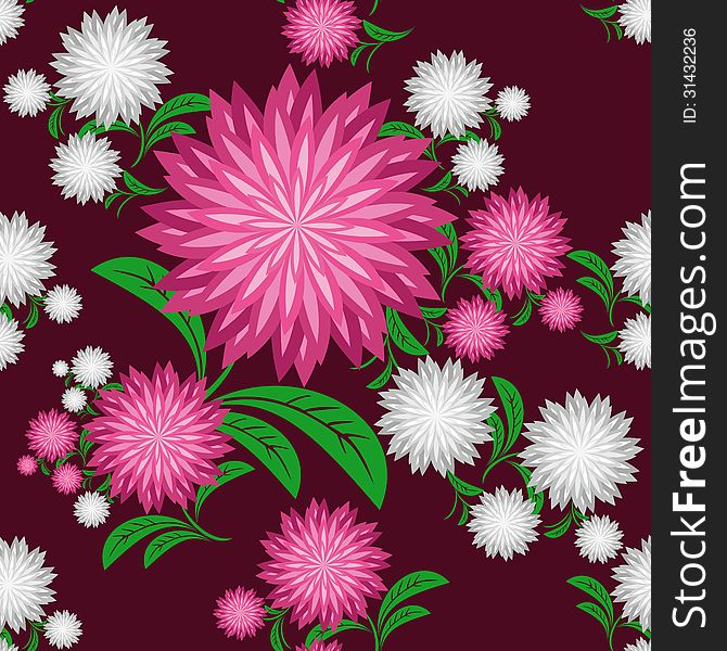 Flower Seamless Pattern With Chrysanthemums