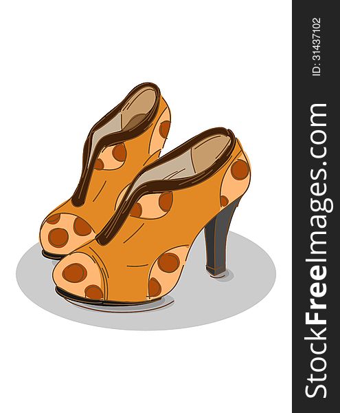 Fancy shoes closed type on a high heel with a pattern of polka dots