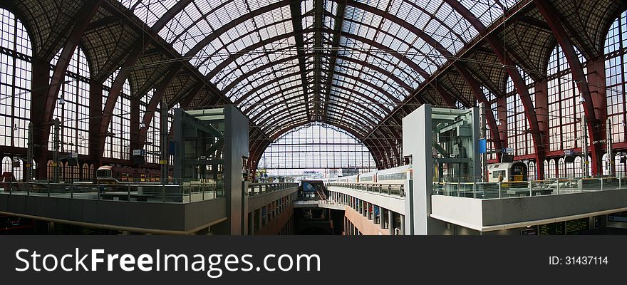 Panorama shot of the Antwerp railway station. Panorama shot of the Antwerp railway station