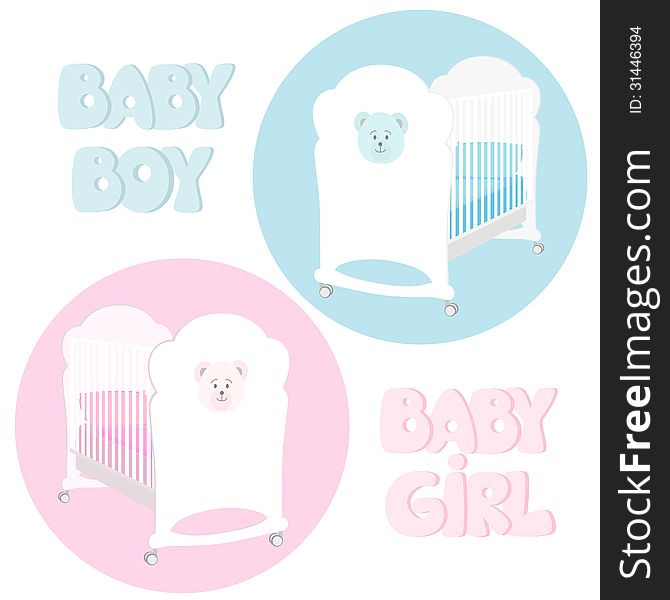 Two cots for a boy and for a girl. Two cots for a boy and for a girl