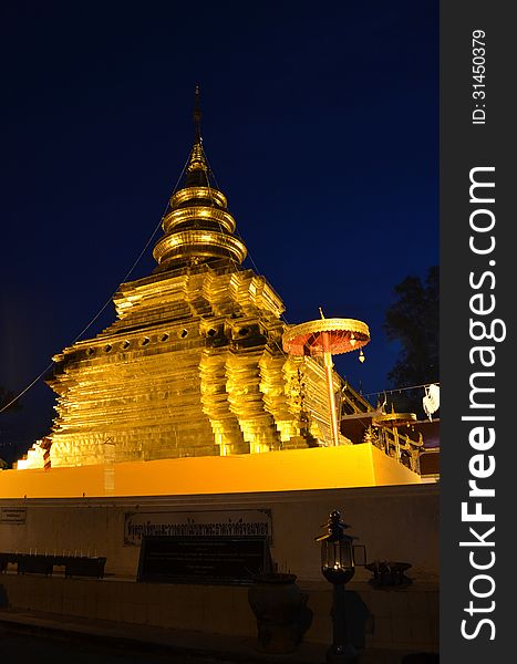 Phra That Sri Jom Thong Before Sunrise, Series 1_2, Golden Pagoda on Spot Light, Chiang Mai province, Thailand