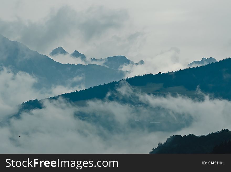 Mountains in clouds at Brixen, South Tyrol