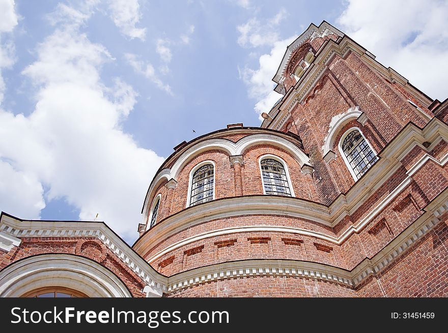 Cathedral of the Vladimir icon of the Mother of God in the Spaso-Borodinsky female monastery is photographed against the sky. Cathedral of the Vladimir icon of the Mother of God in the Spaso-Borodinsky female monastery is photographed against the sky.