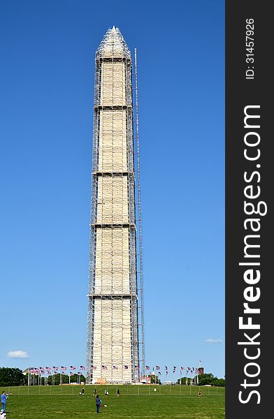 The Washington Monument under reconstruction.
