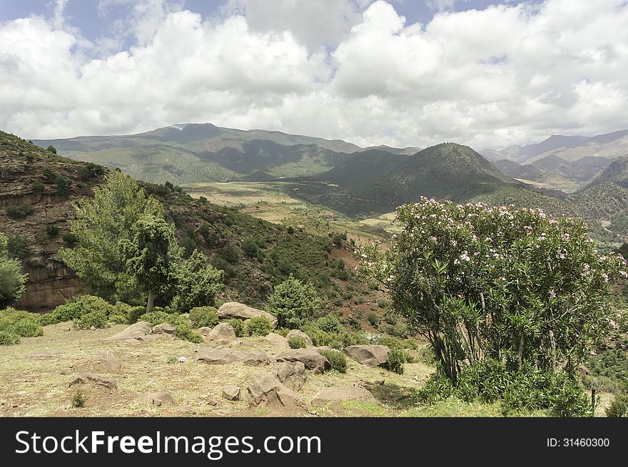 Morocco. The High Atlas Mountains. There is breathtaking view from the top of the pass Tizi nTichka