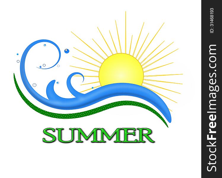 Summer illustration with waves and sun