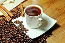 Hot Coffee With Beans And Herbal Royalty Free Stock Photo Hot Coffee With Beans And Herbal Royalty Free Stock Photo