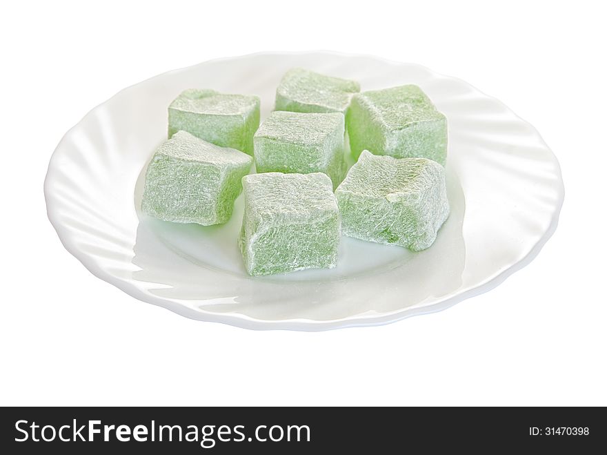 Turkish delight on a plate isolated